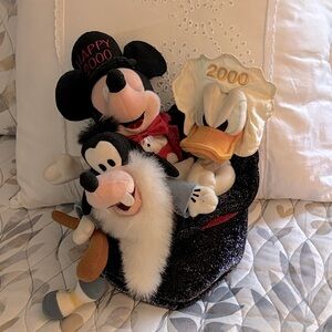Vintage Disney Mickey & friends Sparkling Black and Silver Plush bag!!
